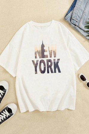 Unisex New York Baskılı Oversize Tshirt