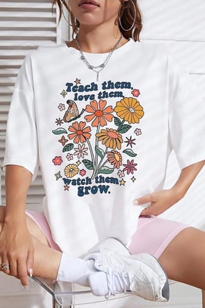 Unisex Flowers Baskılı Oversize Tshirt