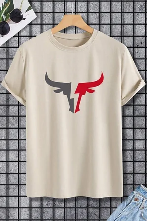 Erkek Boğa Silüet Baskılı Oversize Tshirt