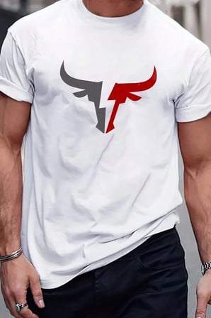 Erkek Boğa Silüet Baskılı Oversize Tshirt
