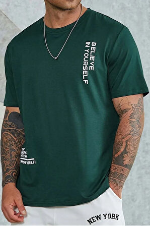 Erkek Belive in Yourself Baskılı Oversize Tshirt