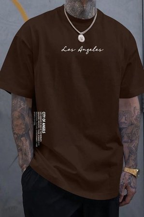 Erkek Los Angles Baskılı Oversize Tshirt