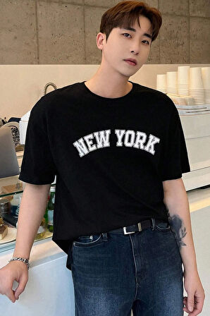 Erkek New York Baskılı Oversize Tshirt