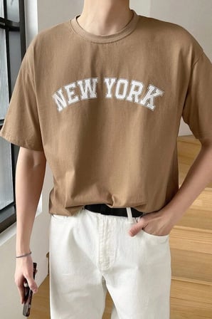 Erkek New York Baskılı Oversize Tshirt