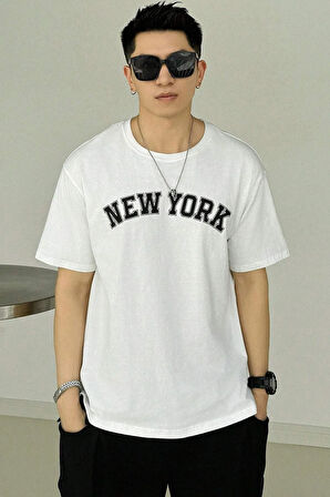 Erkek New York Baskılı Oversize Tshirt