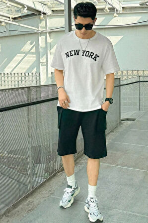 Erkek New York Baskılı Oversize Tshirt