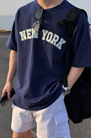 Erkek New York Baskılı Oversize Tshirt