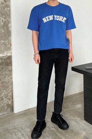Erkek New York Baskılı Oversize Tshirt