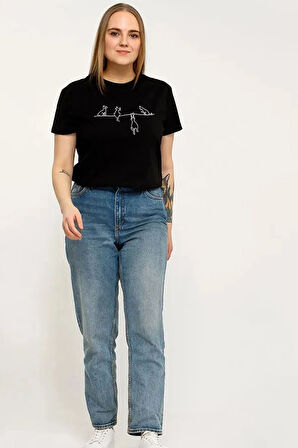 Unisex Kedi Baskılı Oversize Tshirt