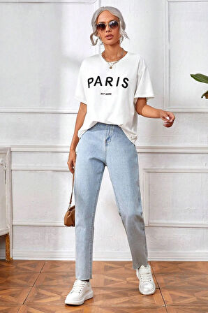 Unisex Paris Baskılı Oversize Tshirt