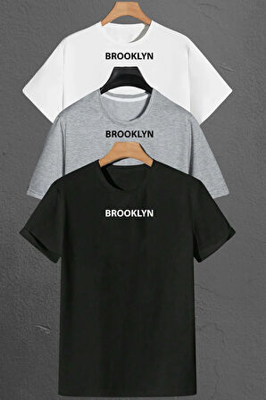 Brooklyn Baskılı Unisex Oversize 3'lü T-shirt Paketi