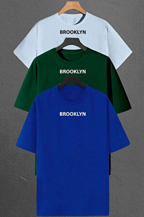 Brooklyn Baskılı Unisex Oversize 3'lü T-shirt Paketi