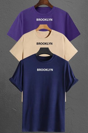 Brooklyn Baskılı Unisex Oversize 3'lü T-shirt Paketi