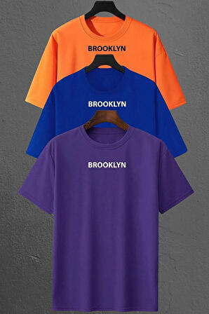 Brooklyn Baskılı Unisex Oversize 3'lü T-shirt Paketi