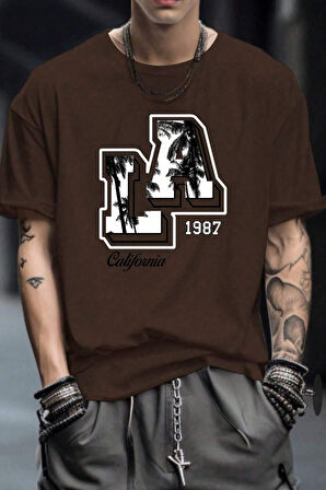 Erkek La California 1987 Baskılı Oversize Tshirt