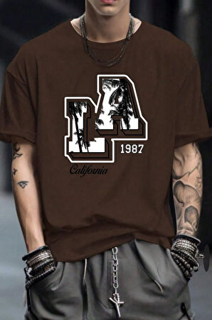 Uyguntarz Erkek La California 1987 Baskılı Oversize Tshirt