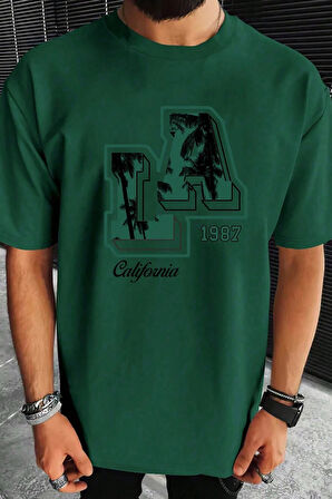 Erkek La California 1987 Baskılı Oversize Tshirt