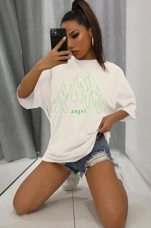 Green Angel Baskılı T-shirt
