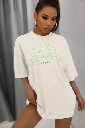 Green Angel Baskılı T-shirt