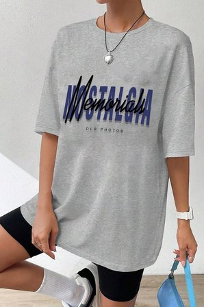 Unisex Nostalgia Baskılı Oversize Tshirt