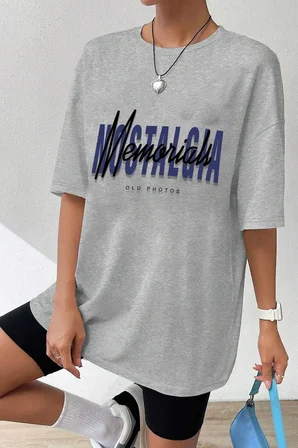 Unisex Nostalgia Baskılı Oversize Tshirt