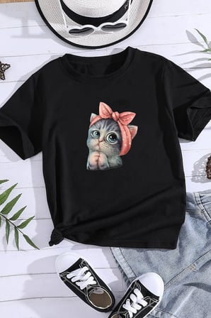Çocuk Cartoon Face Pamuklu Tshirt