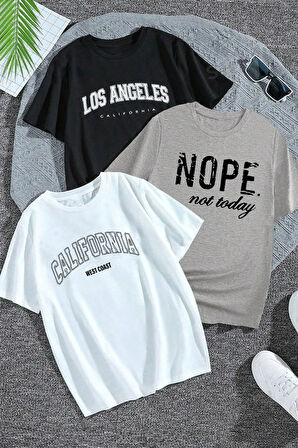 3'lü Paket Baskılı Oversize T-shirt