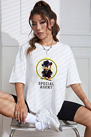 Unisex Special Agent Baskılı Oversize Tshirt