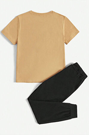 Uyguntarz Çocuk Leopar Kalp Baskılı Alt - Üst Eşofman Takımı