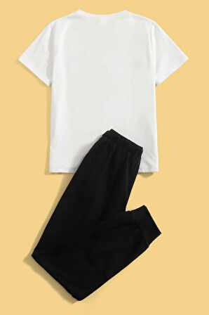 Uyguntarz Çocuk Leopar Kalp Baskılı Alt - Üst Eşofman Takımı