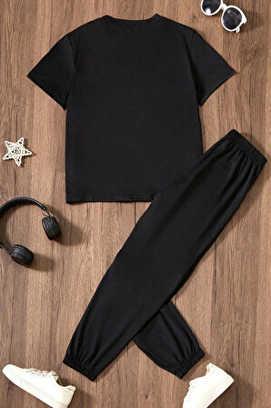 Uyguntarz Çocuk Leopar Kalp Baskılı Alt - Üst Eşofman Takımı