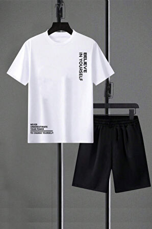 Uyguntarz Unisex Believe Detay Baskılı Şort Takım