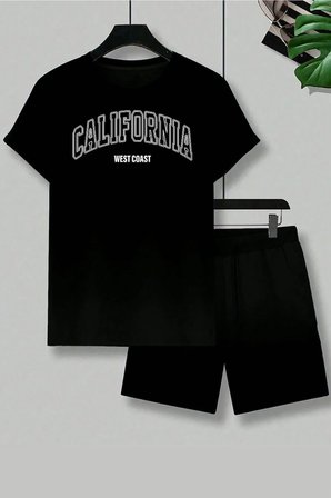 Unisex California Baskılı Şort Takım