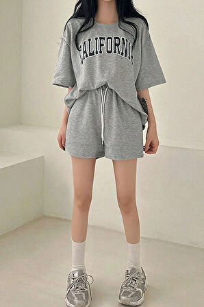 Uyguntarz Unisex California Detay Baskılı Şort Takım