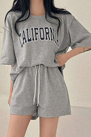 Uyguntarz Unisex California Detay Baskılı Şort Takım