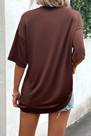 Uyguntarz Unisex Lacivert Yaka Kol Detaylı California Club Baskılı Oversize T-shirt