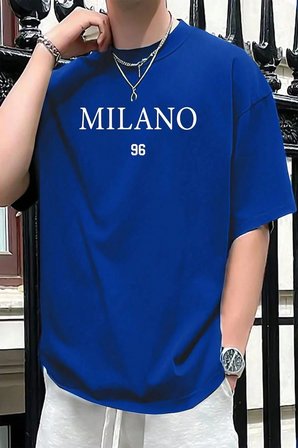 Erkek Milano Baskılı Oversize Tshirt