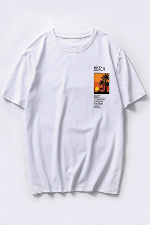 Erkek Beach Baskılı Oversize Tshirt