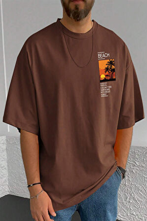Uyguntarz Erkek Beach Baskılı Oversize Tshirt