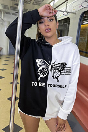 Uyguntarz To Be Yourself Baskılı Oversize Sweatshirt