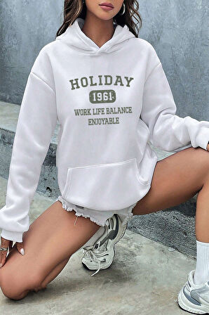 Holiday Baskılı Unisex Oversize Sweatshirt