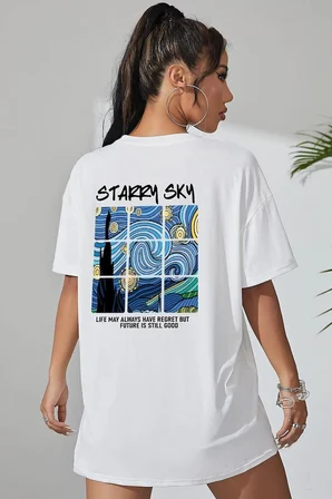 Starry Sky Baskılı Unisex Oversize Tshirt