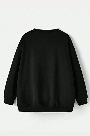 Uyguntarz Yaramaz Kedi Baskılı Oversize Sweatshirt