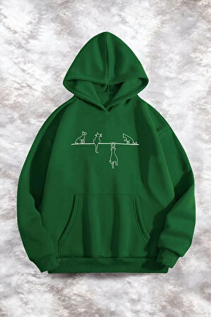 Yaramaz Kedi Baskılı Oversize Sweatshirt