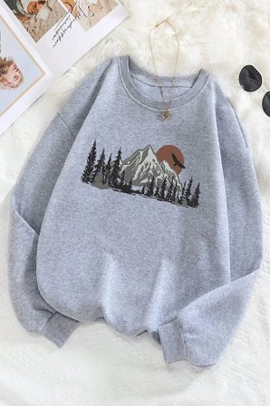 Mountain Baskılı Oversize Sweatshirt