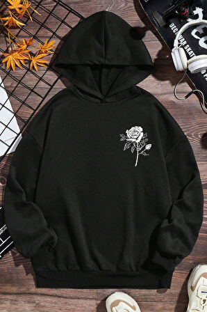 Uyguntarz White Rose Baskılı Erkek - Kız Çocuk Rahat Kalıp Sweatshirt