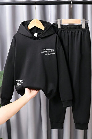 Uyguntarz The Happiest Baskılı Erkek Çocuk  - Kız Rahat Eşofman Takımı