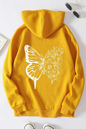 Uyguntarz Unisex Drawing Butterflies Sırt Baskılı Sweatshirt