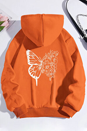 Unisex Drawing Butterflies Sırt Baskılı Sweatshirt