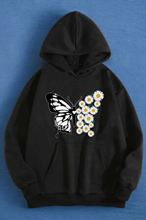 Uyguntarz Papatya Kelebek Baskılı Oversize Sweatshirt